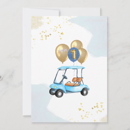 Charming Golf Cart First Birthday Boy Kaart (Achterkant)