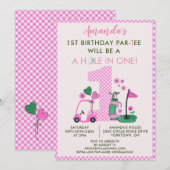 Charming Golf Pink Girl 1st Birthday Par-Tee Kaart (Voorkant / Achterkant)