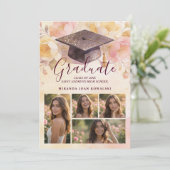 Charming Graduation Cap 5-Photo Collage Floral Kaart (Staand voorkant)