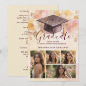 Charming Graduation Cap 5-Photo Collage Floral Kaart (Voorkant / Achterkant)