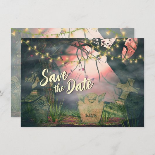Charming Graveyard met Lights Halloween Wedding Save The Date (Voorkant / Achterkant)