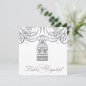 Charming Gray Birdcage Weddenschap Kaart (Staand voorkant)