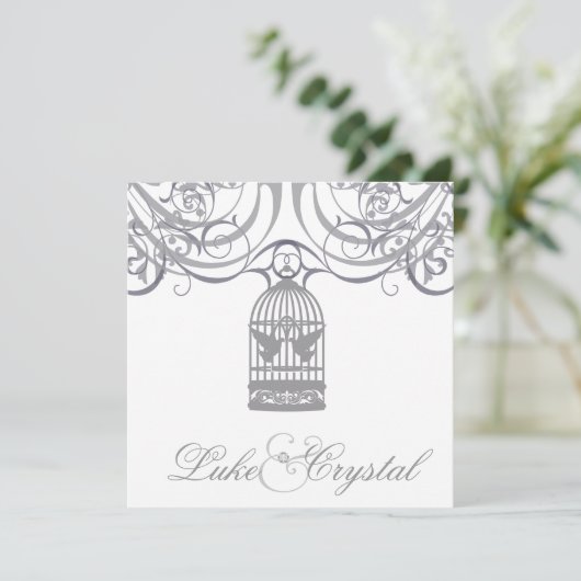 Charming Gray Birdcage Weddenschap Kaart (Staand voorkant)
