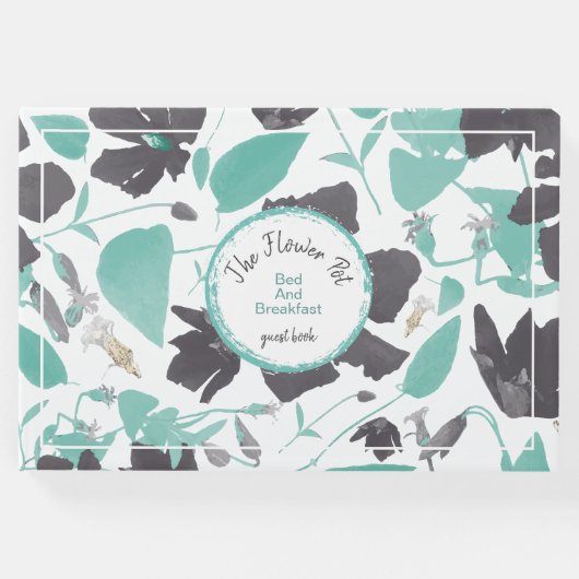 Charming Gray Mint Floral Pattern Vacation Rental Gastenboek (Voorkant)