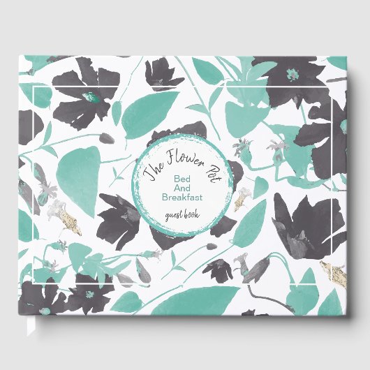 Charming Gray Mint Floral Pattern Vacation Rental Gastenboek (Voorkant)