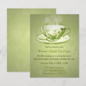 Charming Green Tea Party Invitation Kaart (Voorkant / Achterkant)