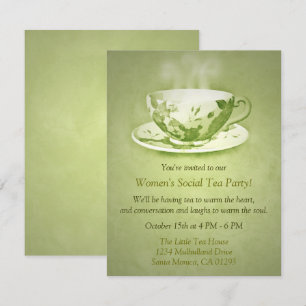 Charming Green Tea Party Invitation Kaart