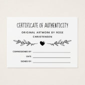 Charming Greenery Certificate of Authenticity Visitekaartje (Voorkant)