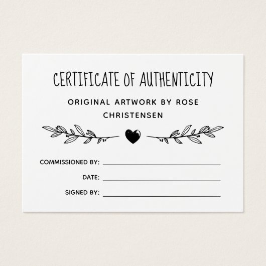 Charming Greenery Certificate of Authenticity Visitekaartje (Voorkant)