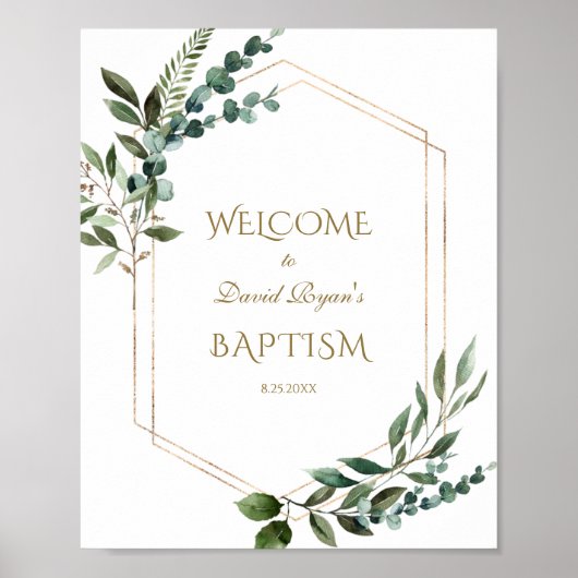 Charming Greenery Gold Lijst Baptism Welkomstbord Poster (Voorkant)