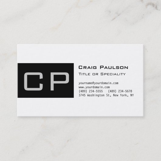 Charming Grey Black White Monogram Visitekaartje (Voorkant)