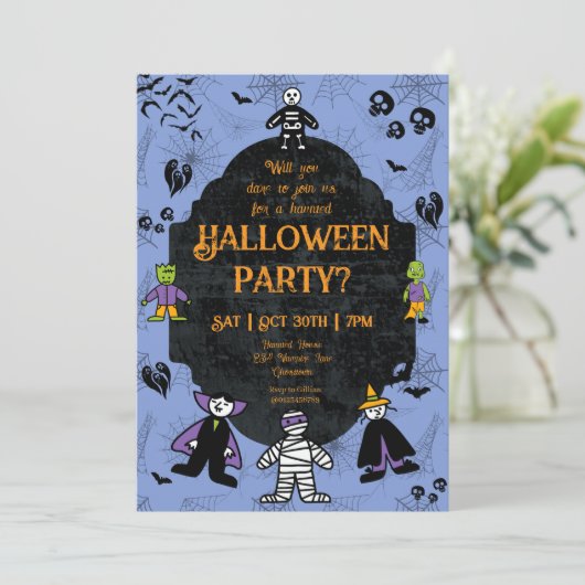 Charming Halloween Characters Party Kaart (Staand voorkant)