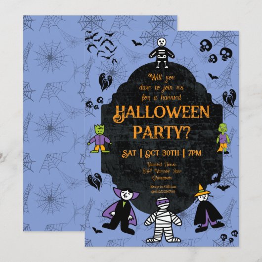 Charming Halloween Characters Party Kaart (Voorkant / Achterkant)