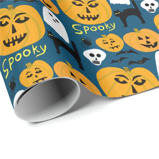 Charming Halloween Pumpkins Spooky Ghost Cadeaupapier (Rol Hoek)