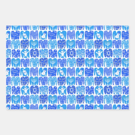 Charming Hanukkah Pattern Stars Sweaters Blue Inpakpapier Vel (Voorkant 3)