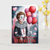 Charming Heart-Themed Pierrot Clown Birthday Kaart (Gele Bloem)