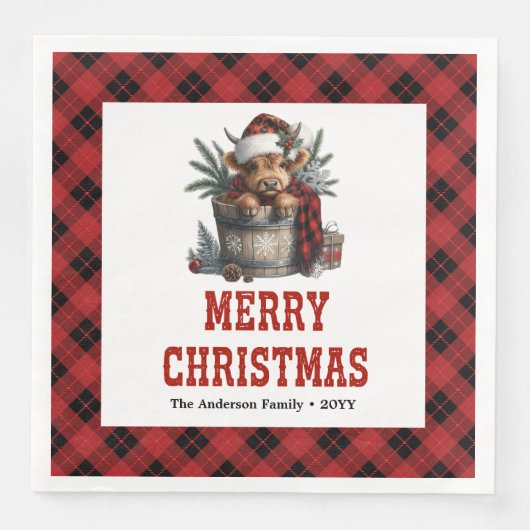 Charming highland cow holiday red black tartan servet (Voorkant)