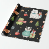 Charming Holiday Gathering Festive Gift Wrap Cadeaupapier (Uitgerold)