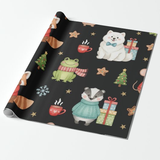 Charming Holiday Gathering Festive Gift Wrap Cadeaupapier (Uitgerold)