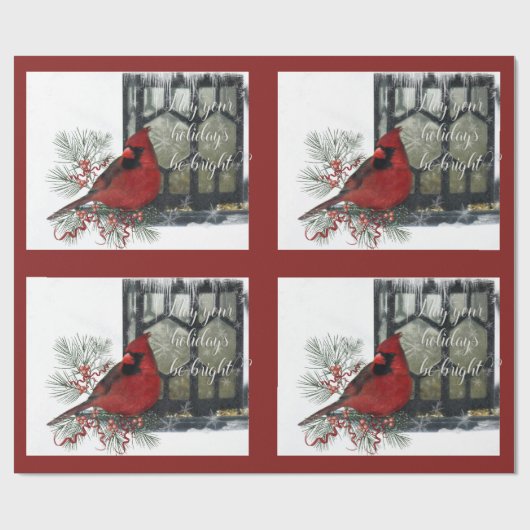 Charming Holiday Kardinaal op feeder Cadeaupapier (Vlak)