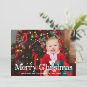 Charming Holly Typography Merry Kerstfoto Feestdagenkaart (Staand voorkant)