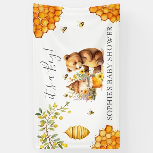 Charming Honey Bee Bear Baby Shower Spandoek (Verticaal)