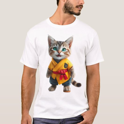 Charming Kitten in Yellow Kimono T-Shirt (Voorkant)