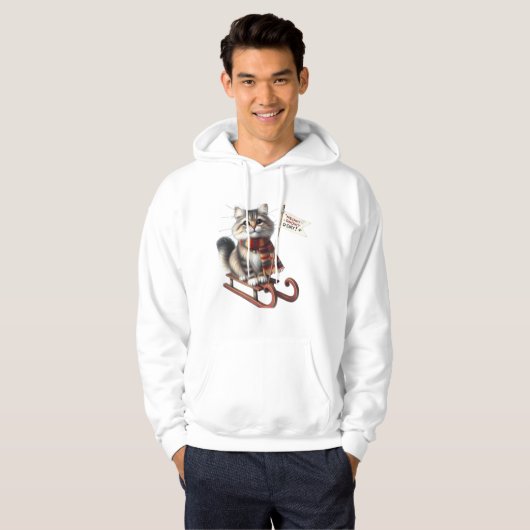 Charming Kitten on Sled: "Meowy Snowy Day! Hoodie (Voorkant volledig)