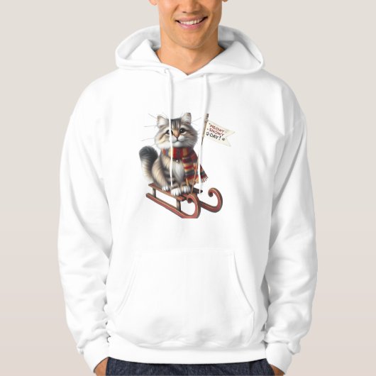 Charming Kitten on Sled: "Meowy Snowy Day! Hoodie (Voorkant)