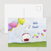 Charming Ladybug met kleurrijke hartballonnen Briefkaart (Voorkant / Achterkant)