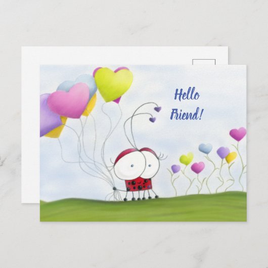 Charming Ladybug met kleurrijke hartballonnen Briefkaart (Voorkant / Achterkant)