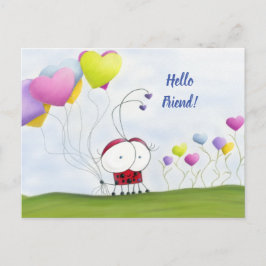 Charming Ladybug met kleurrijke hartballonnen Briefkaart