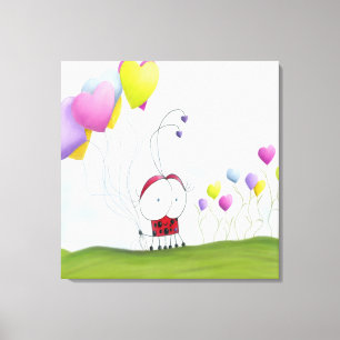 Charming Ladybug met kleurrijke hartballonnen Canvas Afdruk