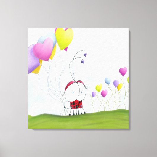 Charming Ladybug met kleurrijke hartballonnen Canvas Afdruk (Voorkant)