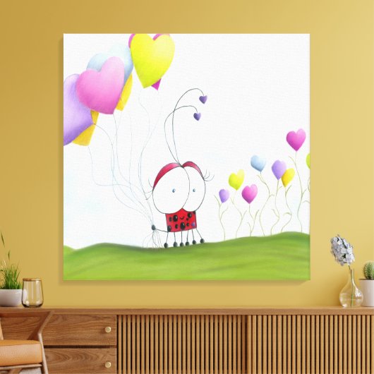 Charming Ladybug met kleurrijke hartballonnen Canvas Afdruk (Insitu (Woonkamer))