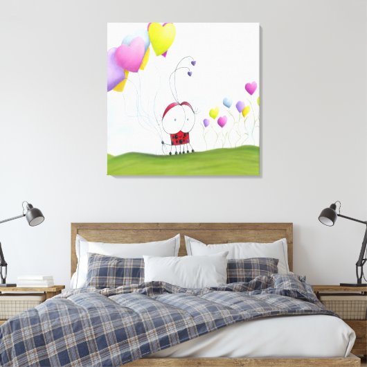 Charming Ladybug met kleurrijke hartballonnen Canvas Afdruk (Insitu (Slaapkamer))