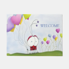 Charming Ladybug met kleurrijke hartballonnen Deurmat