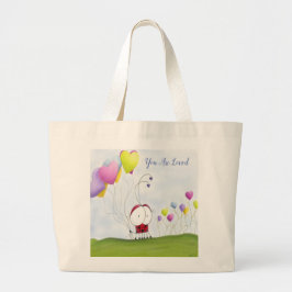 Charming Ladybug met kleurrijke hartballonnen Grote Tote Bag