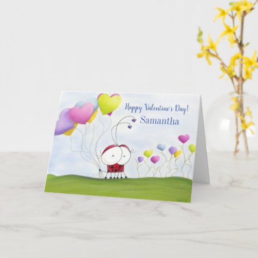 Charming Ladybug met kleurrijke hartballonnen Kaart (Gele Bloem)