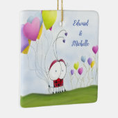 Charming Ladybug met kleurrijke hartballonnen Keramisch Ornament (Rechts)