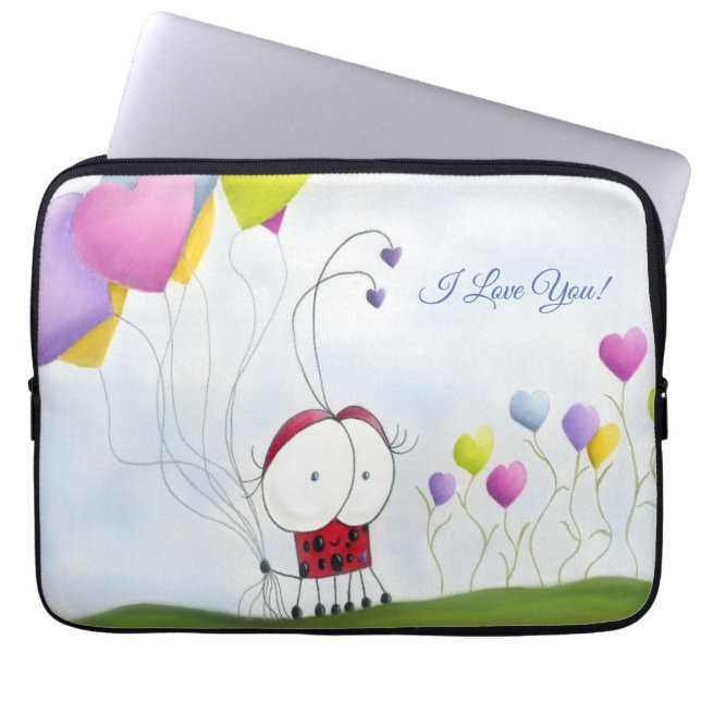 Charming Ladybug met kleurrijke hartballonnen Laptop Sleeve (Voorkant)