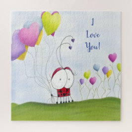 Charming Ladybug met kleurrijke hartballonnen Legpuzzel