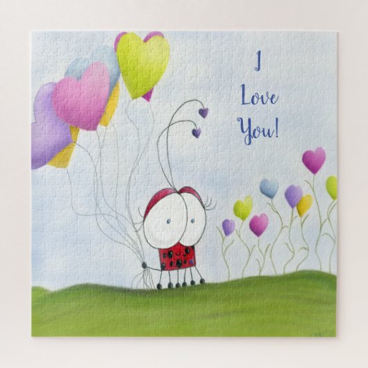 Charming Ladybug met kleurrijke hartballonnen Legpuzzel (Verticaal)
