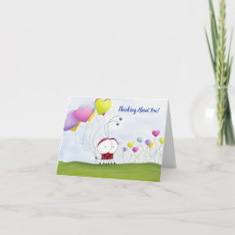 Charming Ladybug met kleurrijke hartballonnen Notitiekaartje