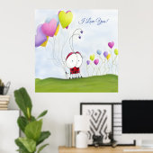 Charming Ladybug met kleurrijke hartballonnen Poster (Thuiskantoor)