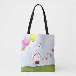 Charming Ladybug met kleurrijke hartballonnen Tote Bag