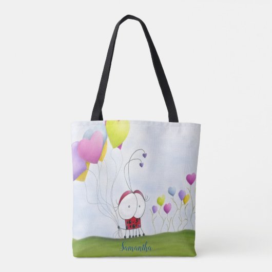 Charming Ladybug met kleurrijke hartballonnen Tote Bag (Achterkant)