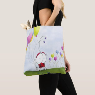 Charming Ladybug met kleurrijke hartballonnen Tote Bag