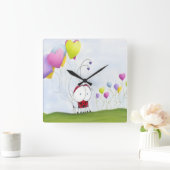 Charming Ladybug met kleurrijke hartballonnen Vierkante Klok (Huis)