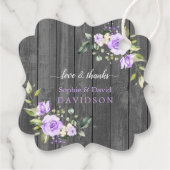 Charming Lavender Flowers Grey Wood Weddenschap Bedankjes Labels (Achterkant)